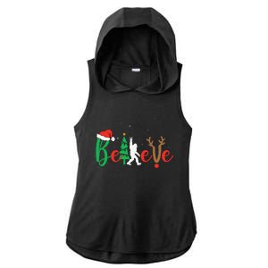 Bigfoot Believe In Christmas Funny Sasquatch Xmas Pajamas Ladies PosiCharge Tri-Blend Wicking Draft Hoodie Tank