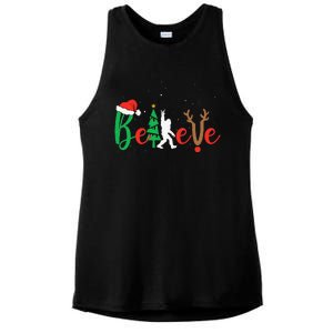 Bigfoot Believe In Christmas Funny Sasquatch Xmas Pajamas Ladies PosiCharge Tri-Blend Wicking Tank