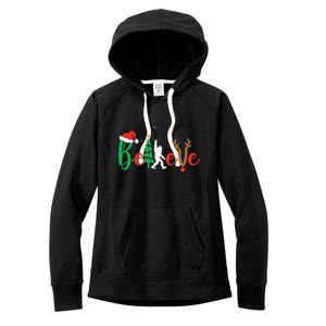 Bigfoot Believe In Christmas Funny Sasquatch Xmas Pajamas Women's Fleece Hoodie