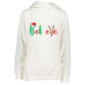 Bigfoot Believe In Christmas Funny Sasquatch Xmas Pajamas Womens Funnel Neck Pullover Hood