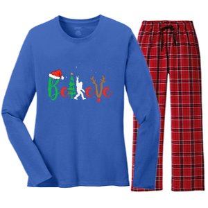 Bigfoot Believe In Christmas Funny Sasquatch Xmas Pajamas Women's Long Sleeve Flannel Pajama Set 