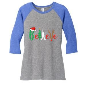 Bigfoot Believe In Christmas Funny Sasquatch Xmas Pajamas Women's Tri-Blend 3/4-Sleeve Raglan Shirt