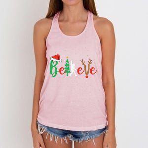 Bigfoot Believe In Christmas Funny Sasquatch Xmas Pajamas Women's Knotted Racerback Tank