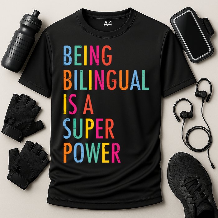 Being Bilingual Is A Super Power Teacher Cooling Performance Crew T-Shirt