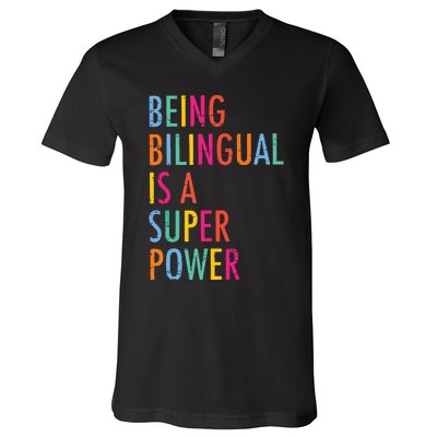 Being Bilingual Is A Super Power Teacher V-Neck T-Shirt