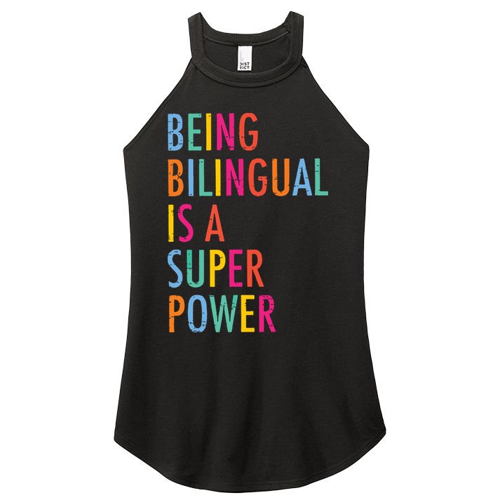 Being Bilingual Is A Super Power Teacher Women's Perfect Tri Rocker Tank