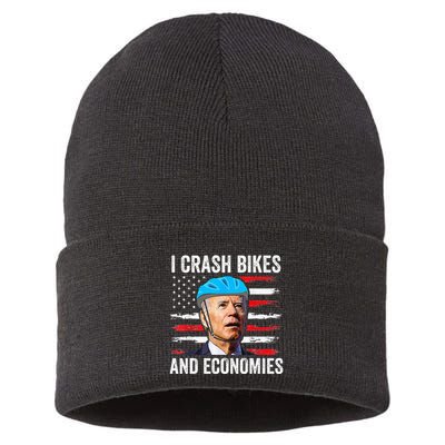 Biden Bicycle I Crash Bikes And Economies Sustainable Knit Beanie