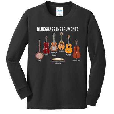 Banjo Bluegrass Instruments Vintage Music Fans Banjo Player Kids Long Sleeve Shirt