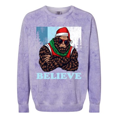 Bigfoot Believe In Christmas Sasquatch Funny Xmas Gift Colorblast Crewneck Sweatshirt