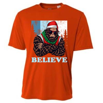 Bigfoot Believe In Christmas Sasquatch Funny Xmas Gift Cooling Performance Crew T-Shirt