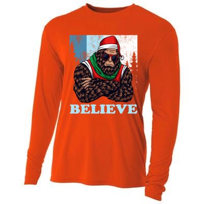 Bigfoot Believe In Christmas Sasquatch Funny Xmas Gift Cooling Performance Long Sleeve Crew