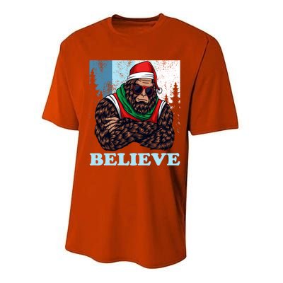 Bigfoot Believe In Christmas Sasquatch Funny Xmas Gift Performance Sprint T-Shirt