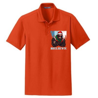 Bigfoot Believe In Christmas Sasquatch Funny Xmas Gift Dry Zone Grid Polo