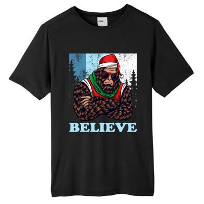 Bigfoot Believe In Christmas Sasquatch Funny Xmas Gift Tall Fusion ChromaSoft Performance T-Shirt