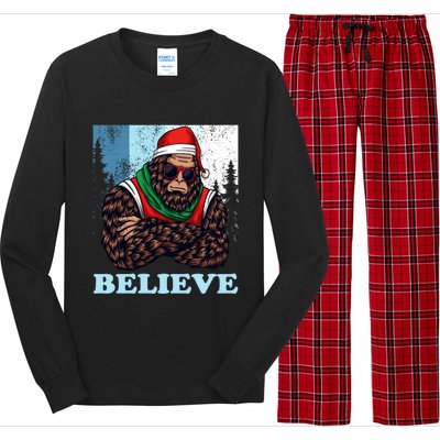 Bigfoot Believe In Christmas Sasquatch Funny Xmas Gift Long Sleeve Pajama Set