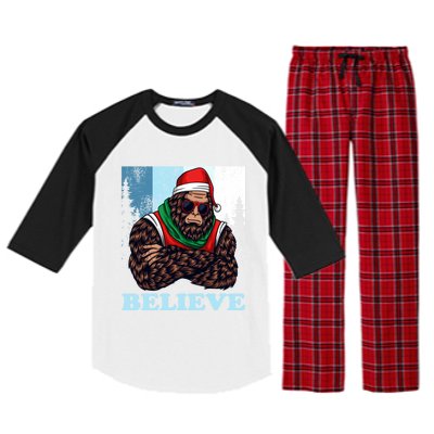 Bigfoot Believe In Christmas Sasquatch Funny Xmas Gift Raglan Sleeve Pajama Set