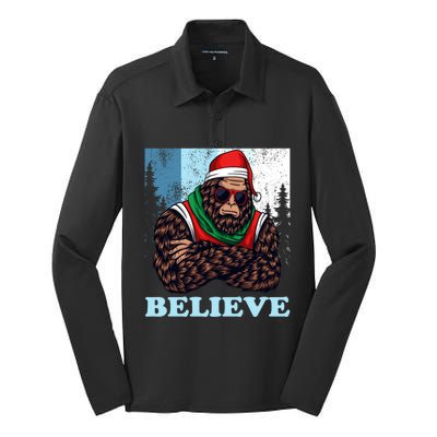 Bigfoot Believe In Christmas Sasquatch Funny Xmas Gift Silk Touch Performance Long Sleeve Polo