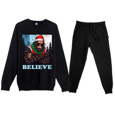 Bigfoot Believe In Christmas Sasquatch Funny Xmas Gift Premium Crewneck Sweatsuit Set