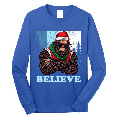 Bigfoot Believe In Christmas Sasquatch Funny Xmas Gift Long Sleeve Shirt