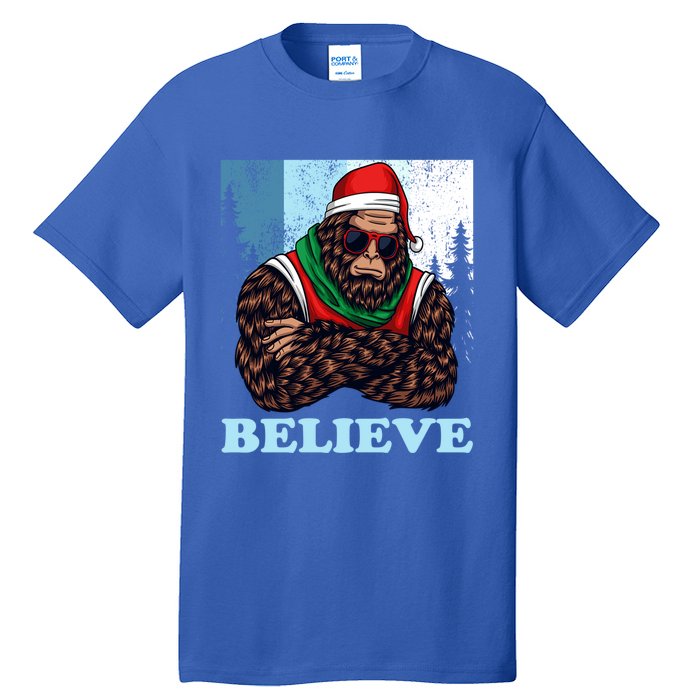 Bigfoot Believe In Christmas Sasquatch Funny Xmas Gift Tall T-Shirt