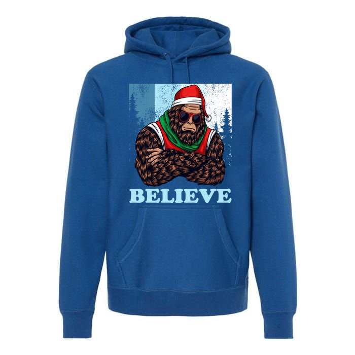 Bigfoot Believe In Christmas Sasquatch Funny Xmas Gift Premium Hoodie