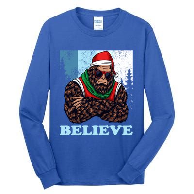 Bigfoot Believe In Christmas Sasquatch Funny Xmas Gift Tall Long Sleeve T-Shirt