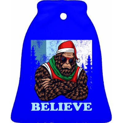 Bigfoot Believe In Christmas Sasquatch Funny Xmas Gift Ceramic Bell Ornament