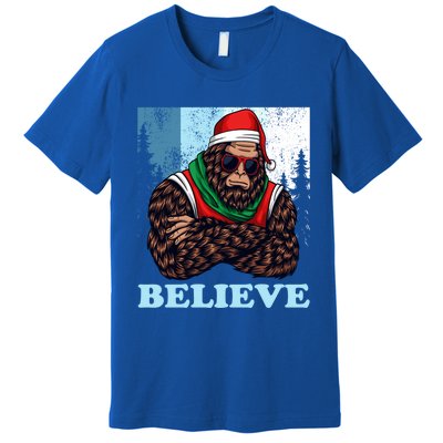 Bigfoot Believe In Christmas Sasquatch Funny Xmas Gift Premium T-Shirt