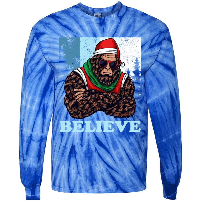 Bigfoot Believe In Christmas Sasquatch Funny Xmas Gift Tie-Dye Long Sleeve Shirt