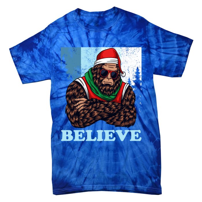 Bigfoot Believe In Christmas Sasquatch Funny Xmas Gift Tie-Dye T-Shirt