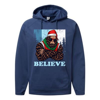 Bigfoot Believe In Christmas Sasquatch Funny Xmas Gift Performance Fleece Hoodie