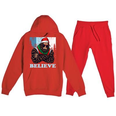 Bigfoot Believe In Christmas Sasquatch Funny Xmas Gift Premium Hooded Sweatsuit Set