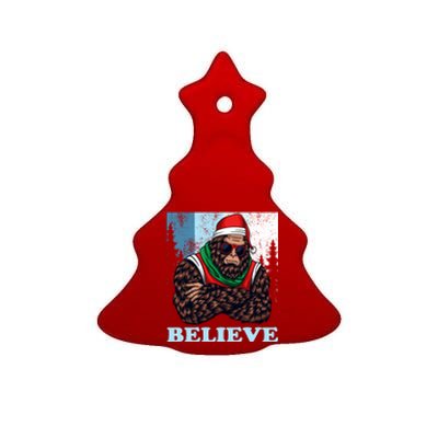 Bigfoot Believe In Christmas Sasquatch Funny Xmas Gift Ceramic Tree Ornament