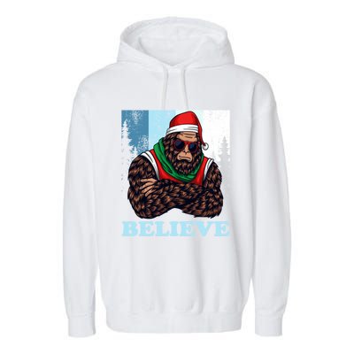 Bigfoot Believe In Christmas Sasquatch Funny Xmas Gift Garment-Dyed Fleece Hoodie