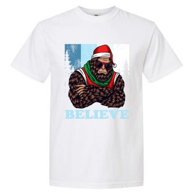 Bigfoot Believe In Christmas Sasquatch Funny Xmas Gift Garment-Dyed Heavyweight T-Shirt