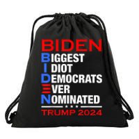 Biden Biggest Idiot Democrats Ever Nominated Trump 2024 Drawstring Bag