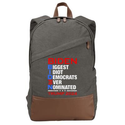 Biden Biggest Idiot Democrats Ever Nominated Trump 2024 Cotton Canvas Backpack