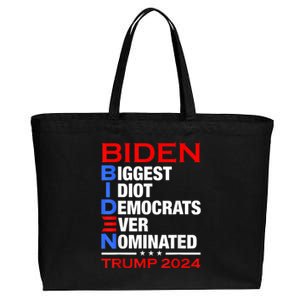 Biden Biggest Idiot Democrats Ever Nominated Trump 2024 Cotton Canvas Jumbo Tote