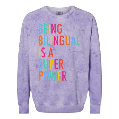 Being Bilingual Is A Superpower Back To School Teacher Colorblast Crewneck Sweatshirt