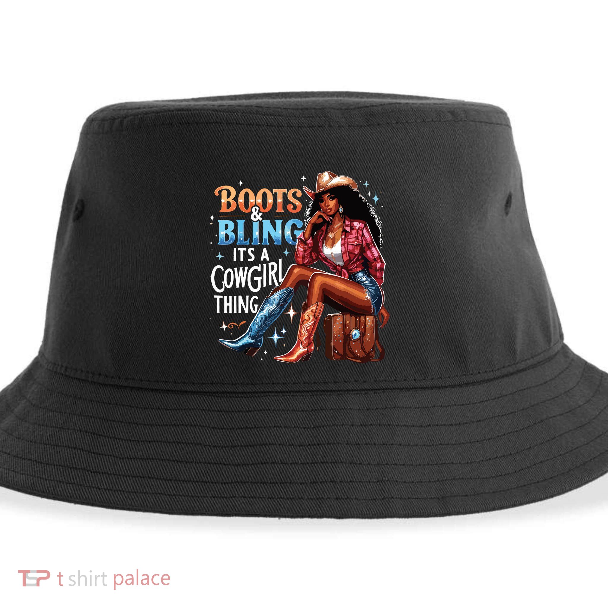 Boots Bling Its A Cowgirl Thing Melanin Rodeo Cowgirl Sustainable Bucket Hat
