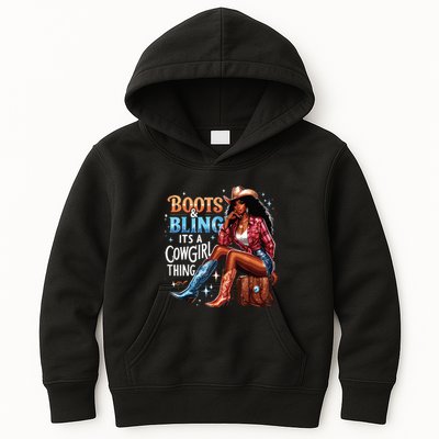 Boots Bling Its A Cowgirl Thing Melanin Rodeo Cowgirl Kids Hoodie