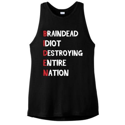 Biden Braindead Idiot Destroying Entire Nation Distressed Funny Gift Ladies PosiCharge Tri-Blend Wicking Tank