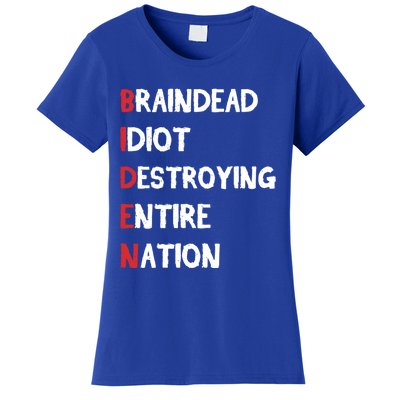 Biden Braindead Idiot Destroying Entire Nation Distressed Funny Gift Women's T-Shirt