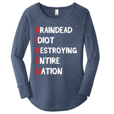 Biden Braindead Idiot Destroying Entire Nation Distressed Funny Gift Women's Perfect Tri Tunic Long Sleeve Shirt