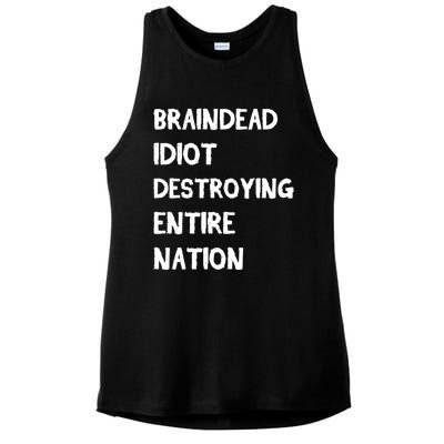 Biden Braindead Idiot Destroying Entire Nation Distressed Gift Ladies PosiCharge Tri-Blend Wicking Tank