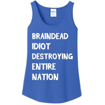 Biden Braindead Idiot Destroying Entire Nation Distressed Gift Ladies Essential Tank