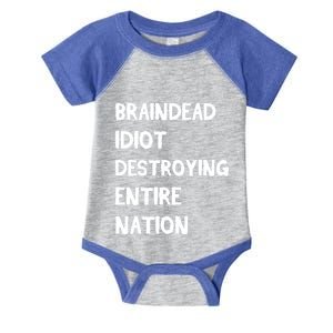 Biden Braindead Idiot Destroying Entire Nation Distressed Gift Infant Baby Jersey Bodysuit