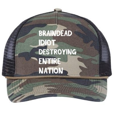 Biden Braindead Idiot Destroying Entire Nation Distressed Gift Retro Rope Trucker Hat Cap