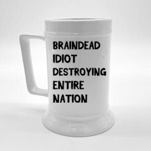 Biden Braindead Idiot Destroying Entire Nation Distressed Gift Beer Stein