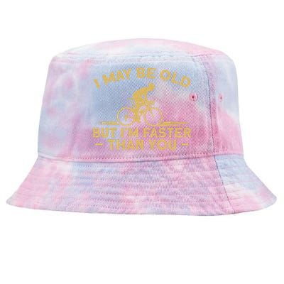 Bicycle Bike I May Be Old But IM Faster Than You Cyclist Tie-Dyed Bucket Hat